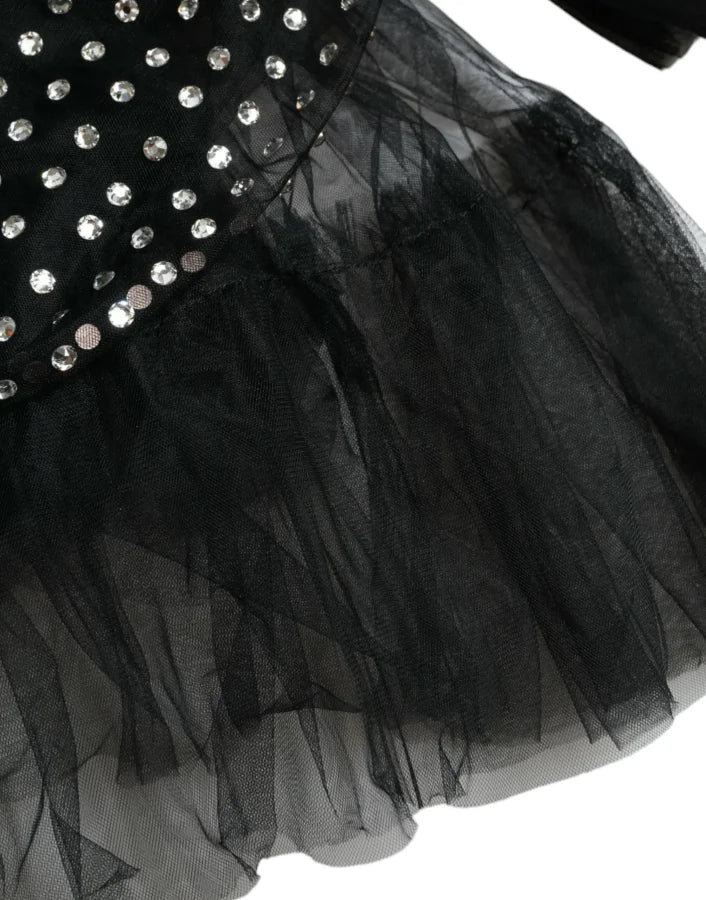 Dolce &amp; Gabbana Black Crystal Embellished A-line Gown Dress