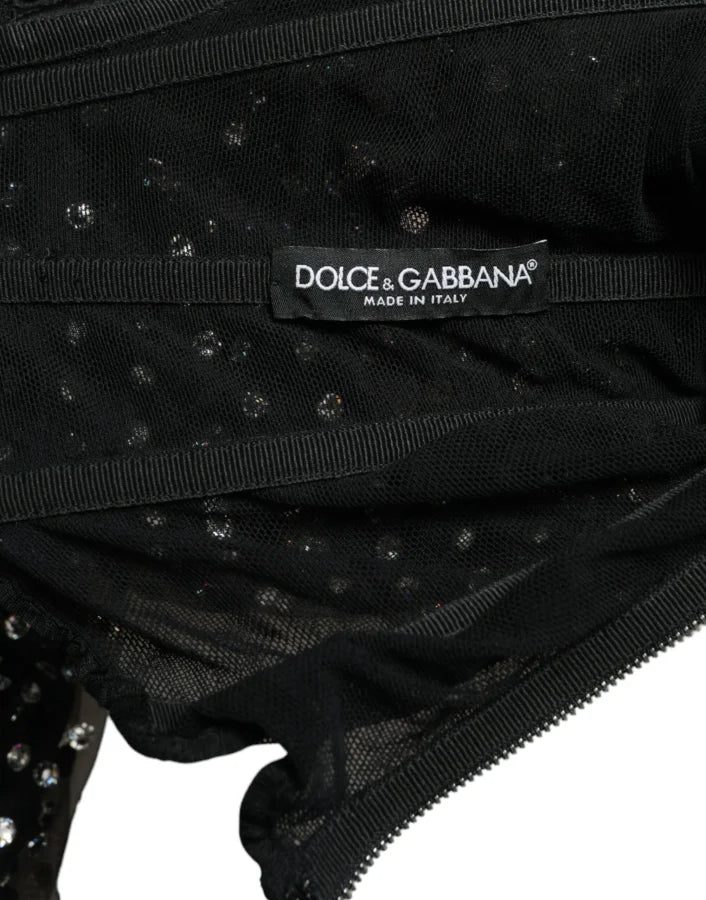 Dolce &amp; Gabbana Black Crystal Embellished A-line Gown Dress
