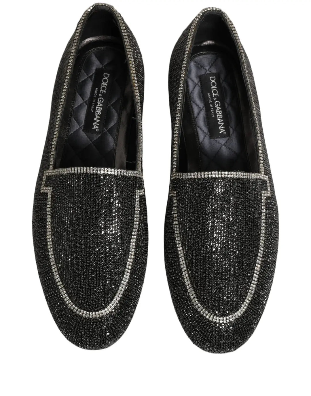 Dolce &amp; Gabbana Black Crystal Embellished Men Loafers Shoes
