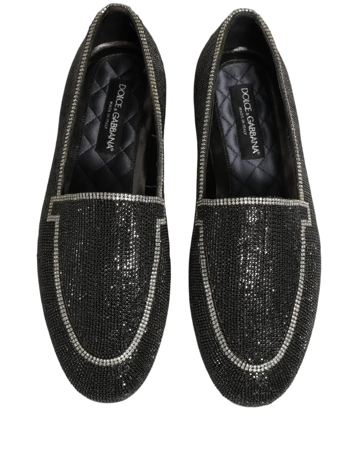 Dolce &amp; Gabbana Black Crystal Embellished Men Loafers Shoes