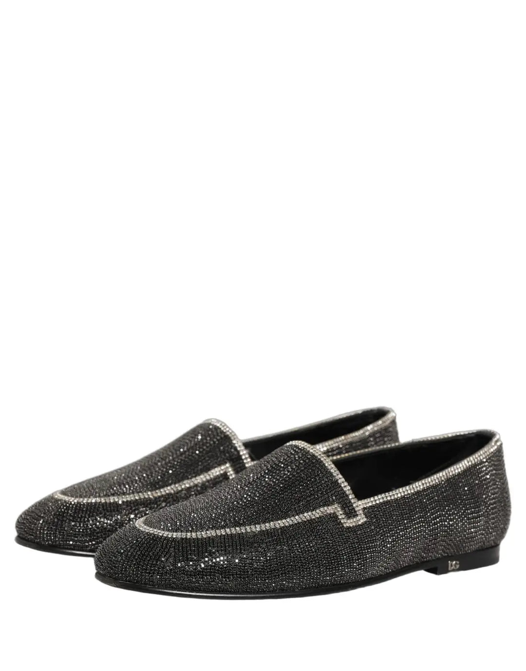 Dolce &amp; Gabbana Black Crystal Embellished Men Loafers Shoes