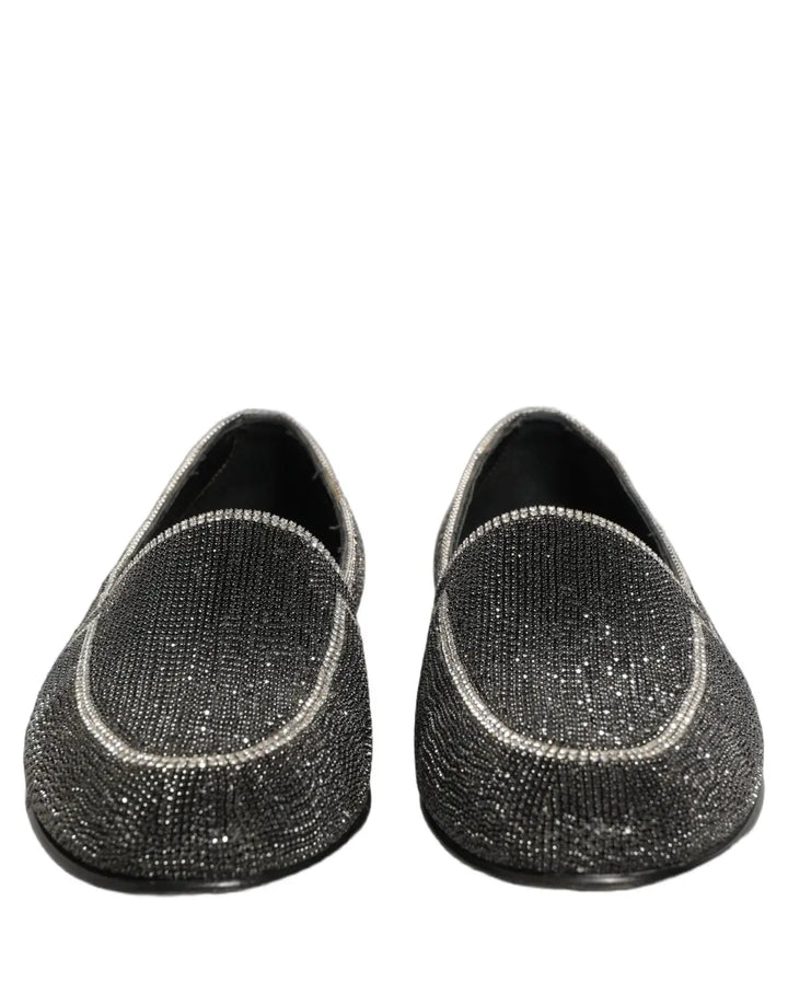 Dolce &amp; Gabbana Black Crystal Embellished Men Loafers Shoes
