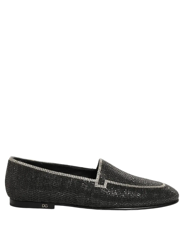 Dolce & Gabbana Black Crystal Embellished Men Loafers Shoes