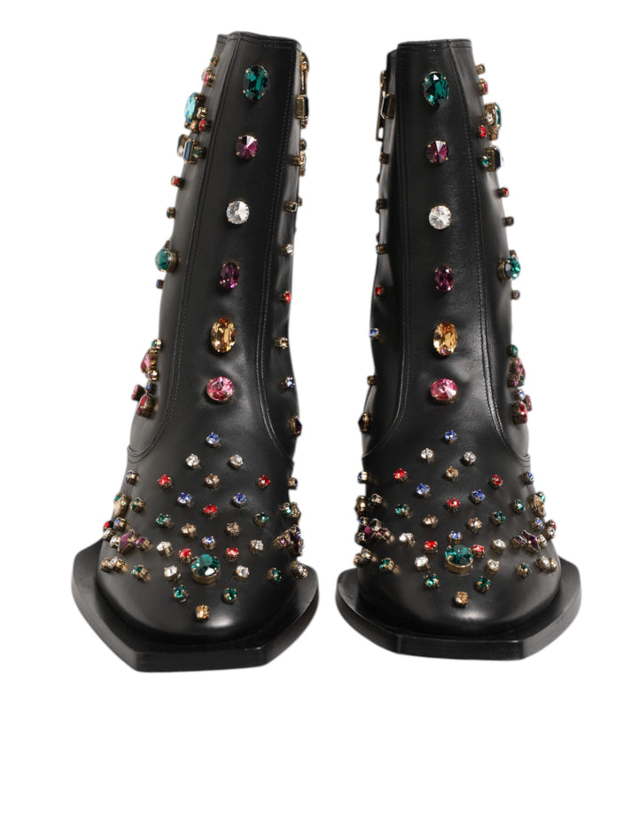 Dolce &amp; Gabbana Black Crystal Embellished Men Short Boots Shoes