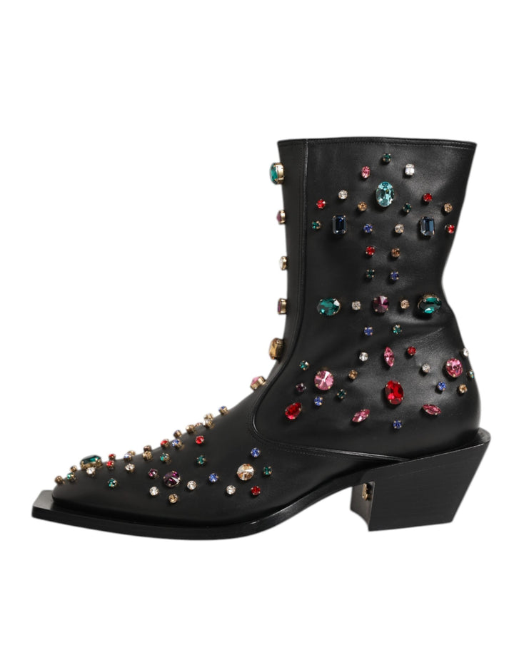 Dolce &amp; Gabbana Black Crystal Embellished Men Short Boots Shoes