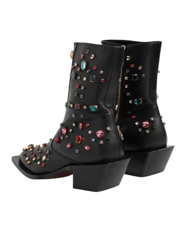 Dolce &amp; Gabbana Black Crystal Embellished Men Short Boots Shoes