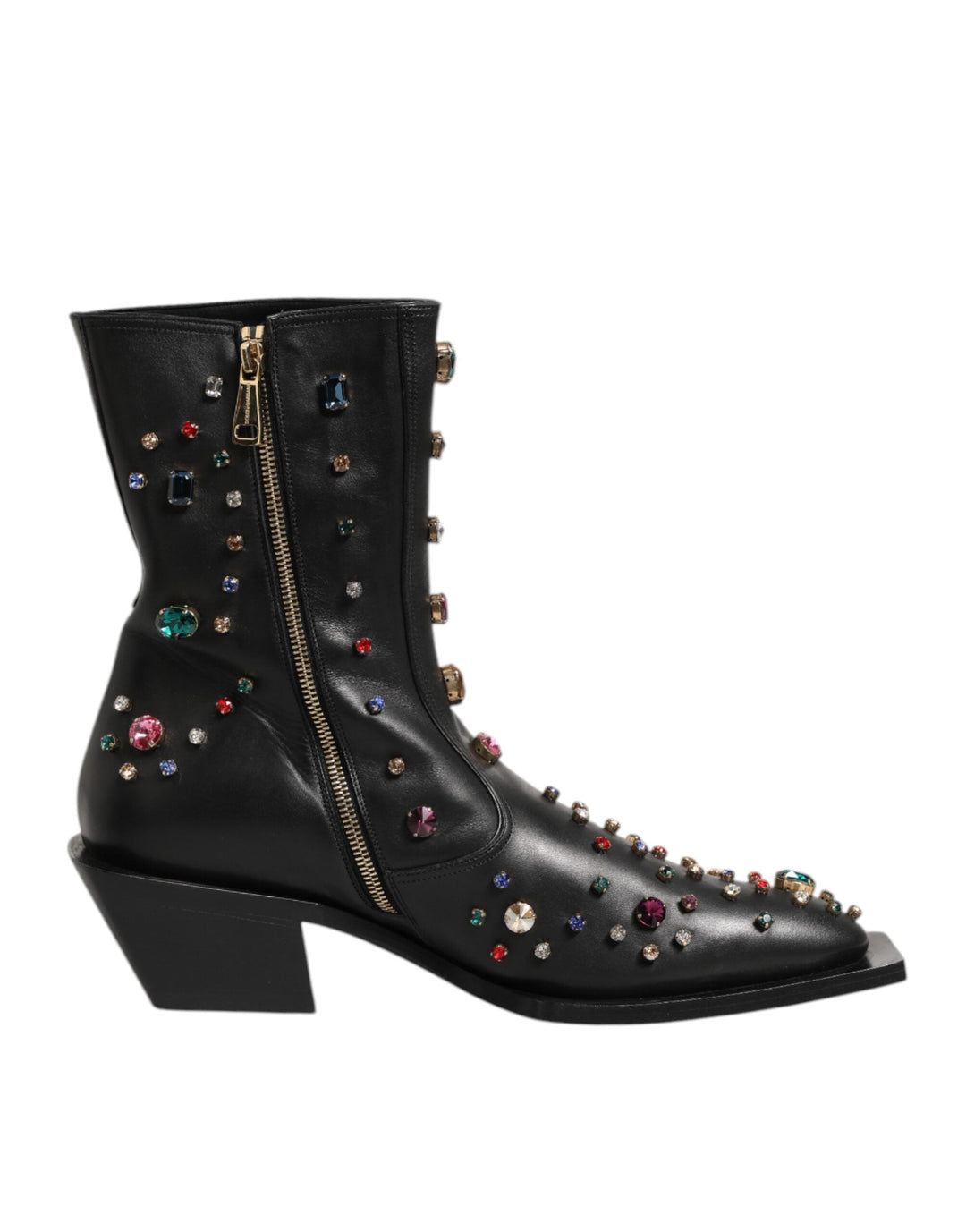 Dolce &amp; Gabbana Black Crystal Embellished Men Short Boots Shoes
