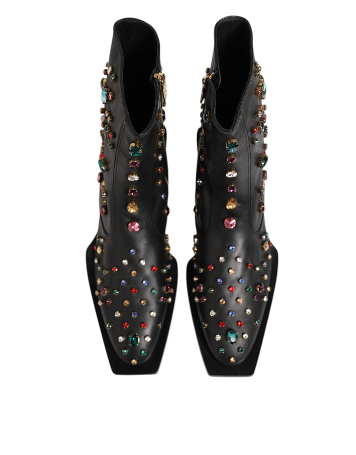 Dolce &amp; Gabbana Black Crystal Embellished Men Short Boots Shoes