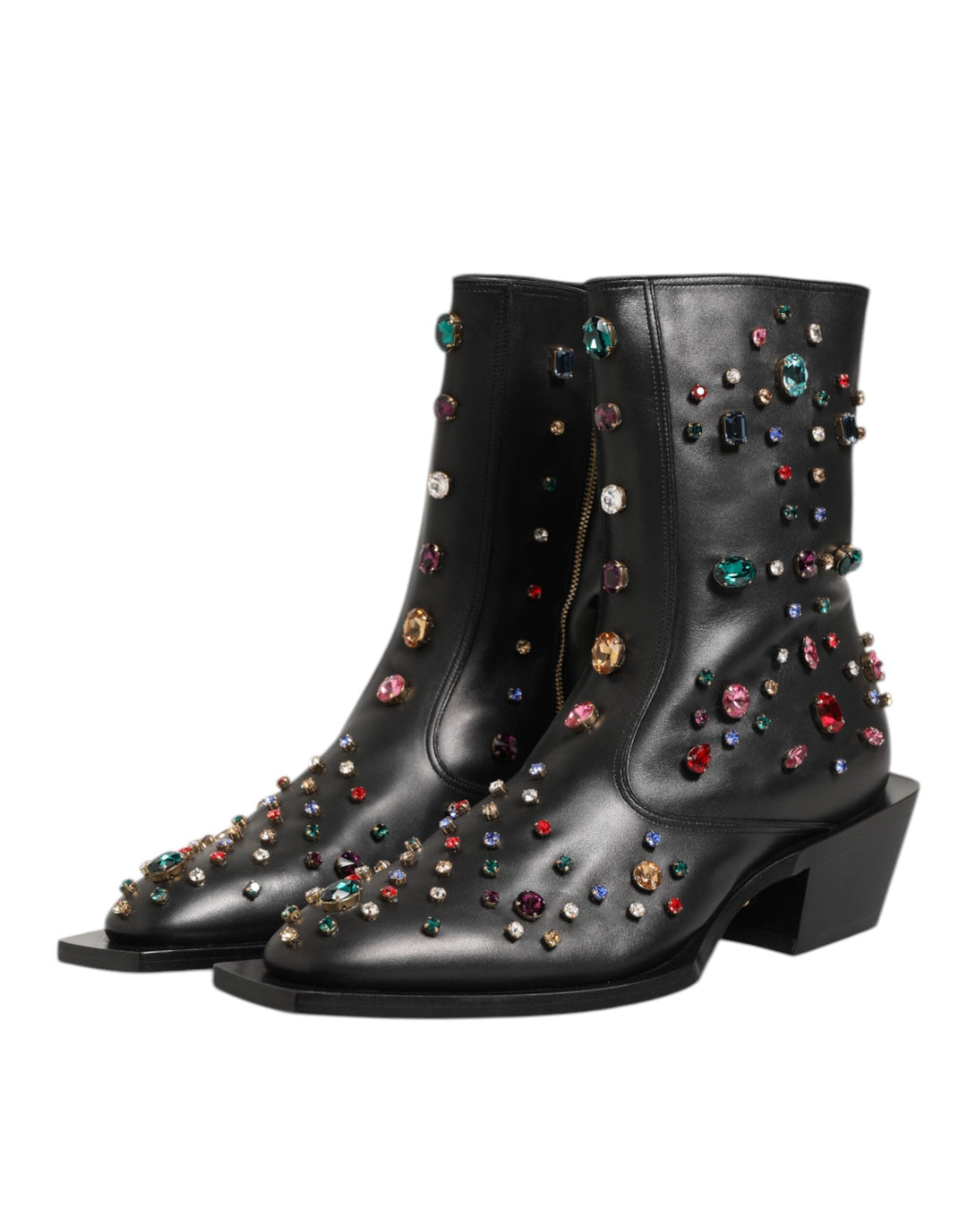 Dolce &amp; Gabbana Black Crystal Embellished Men Short Boots Shoes