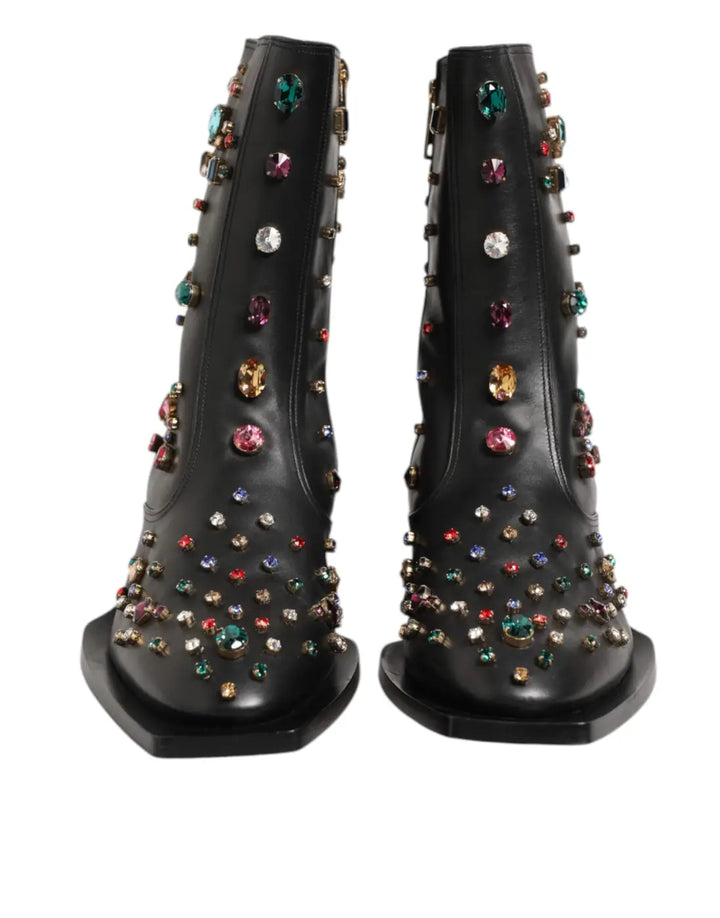 Dolce &amp; Gabbana Black Crystal Embellished Men Short Boots Shoes