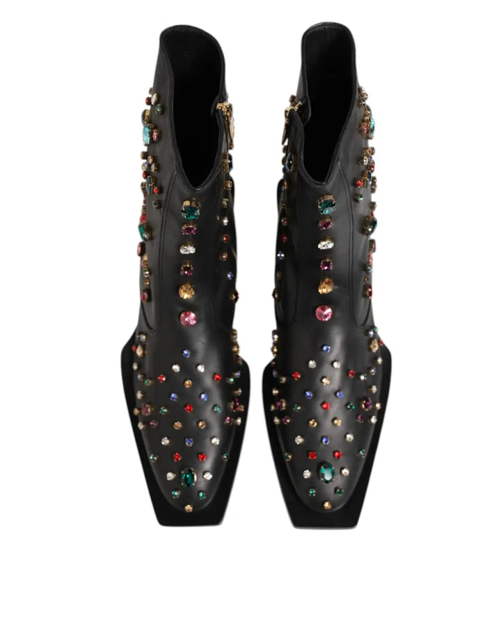 Dolce &amp; Gabbana Black Crystal Embellished Men Short Boots Shoes