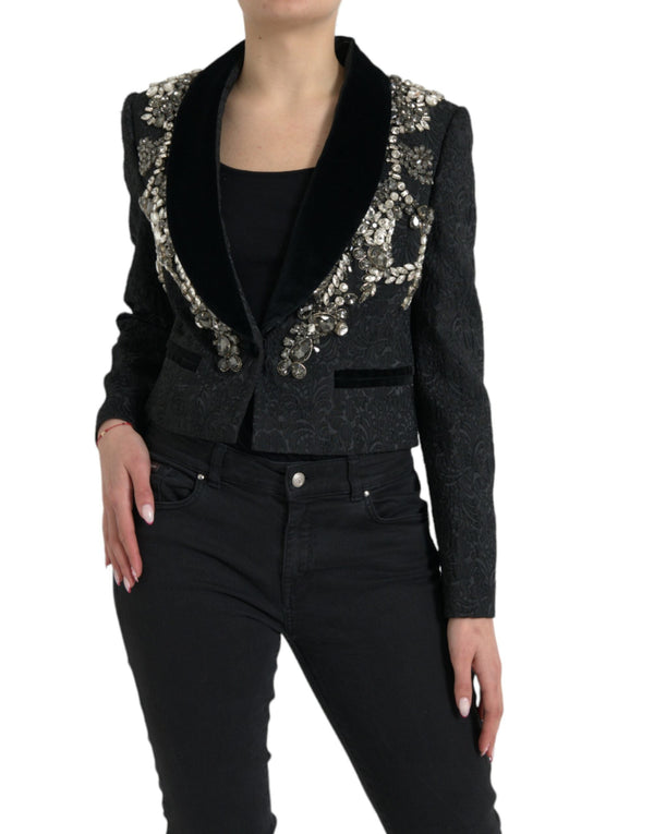 Dolce & Gabbana Overcoats - Black Crystal Embellished Overcoat Jacket
