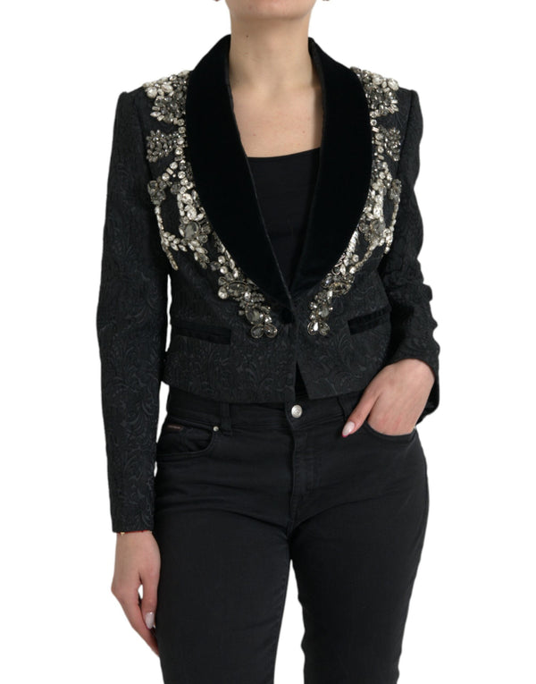 Dolce & Gabbana Overcoats - Black Crystal Embellished Overcoat Jacket