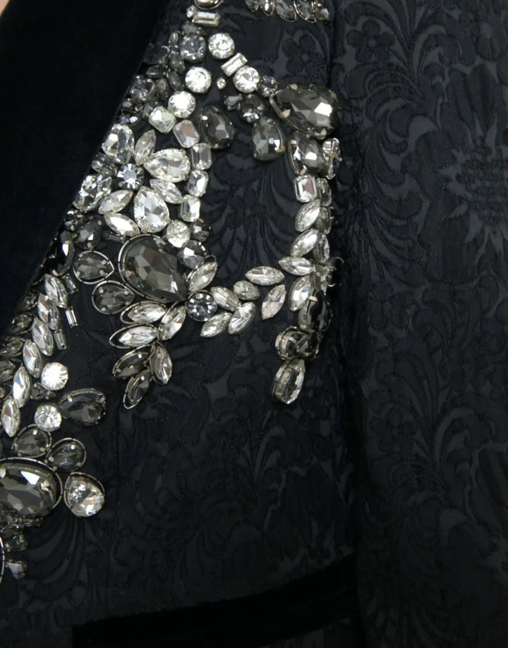 Dolce &amp; Gabbana Black Crystal Embellished Overcoat Jacket