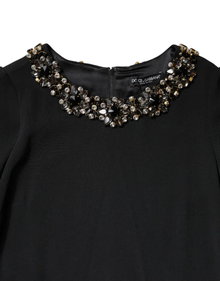 Dolce &amp; Gabbana Black Crystal Embellished Round Neck Mini Dress