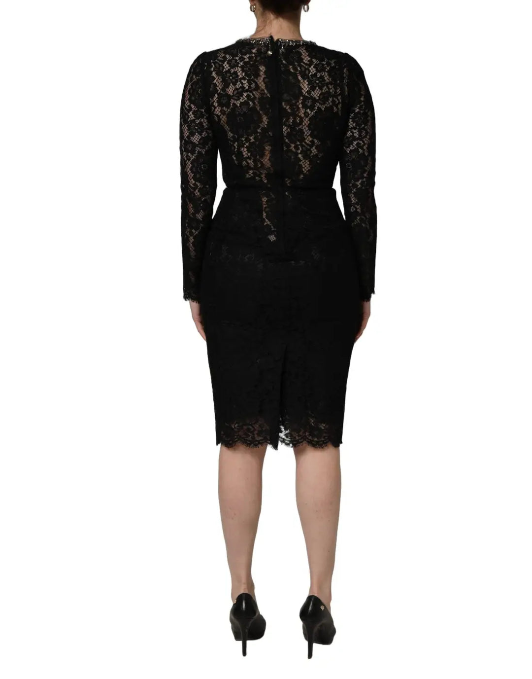 Dolce &amp; Gabbana Black Crystal Embellished Sheath Midi Dress