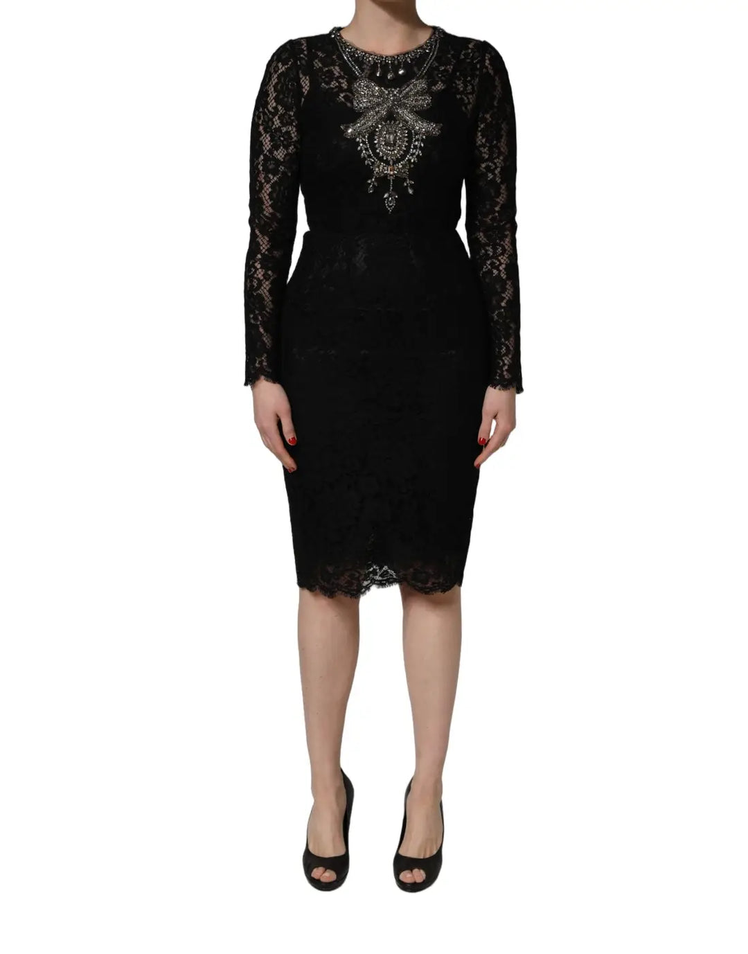 Dolce &amp; Gabbana Black Crystal Embellished Sheath Midi Dress