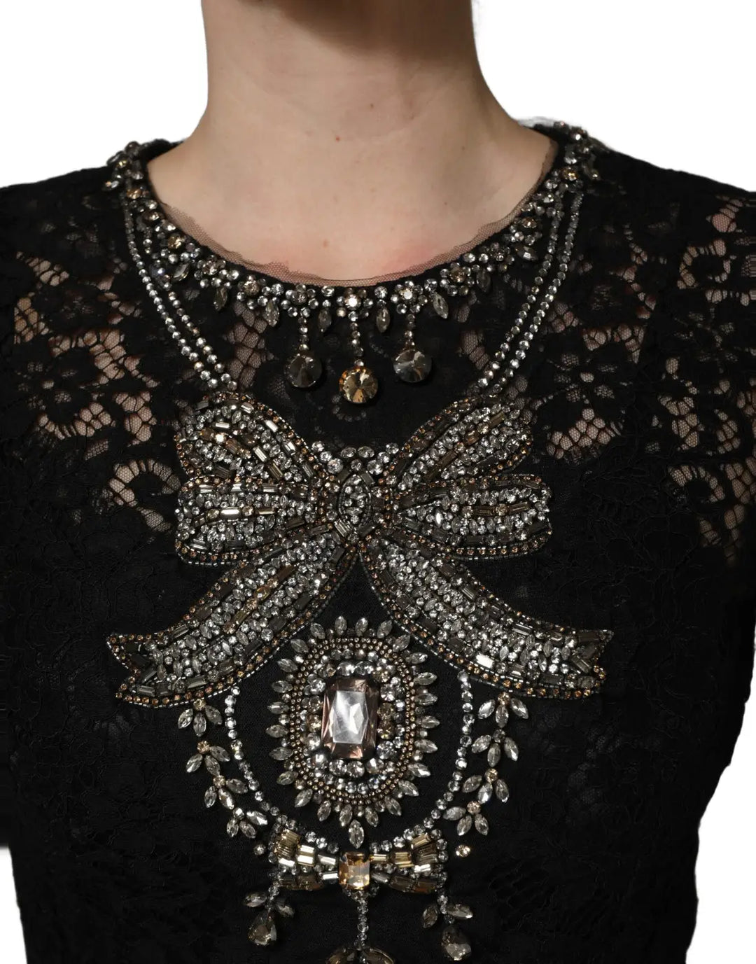 Dolce &amp; Gabbana Black Crystal Embellished Sheath Midi Dress