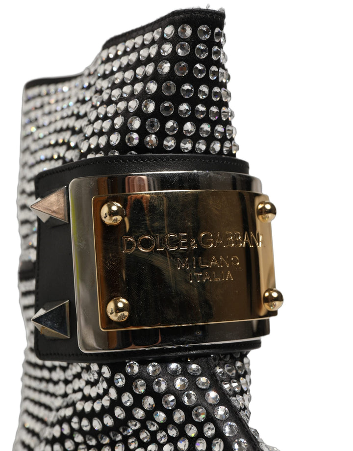Dolce &amp; Gabbana Black Crystal Embellished Short Boots Shoes