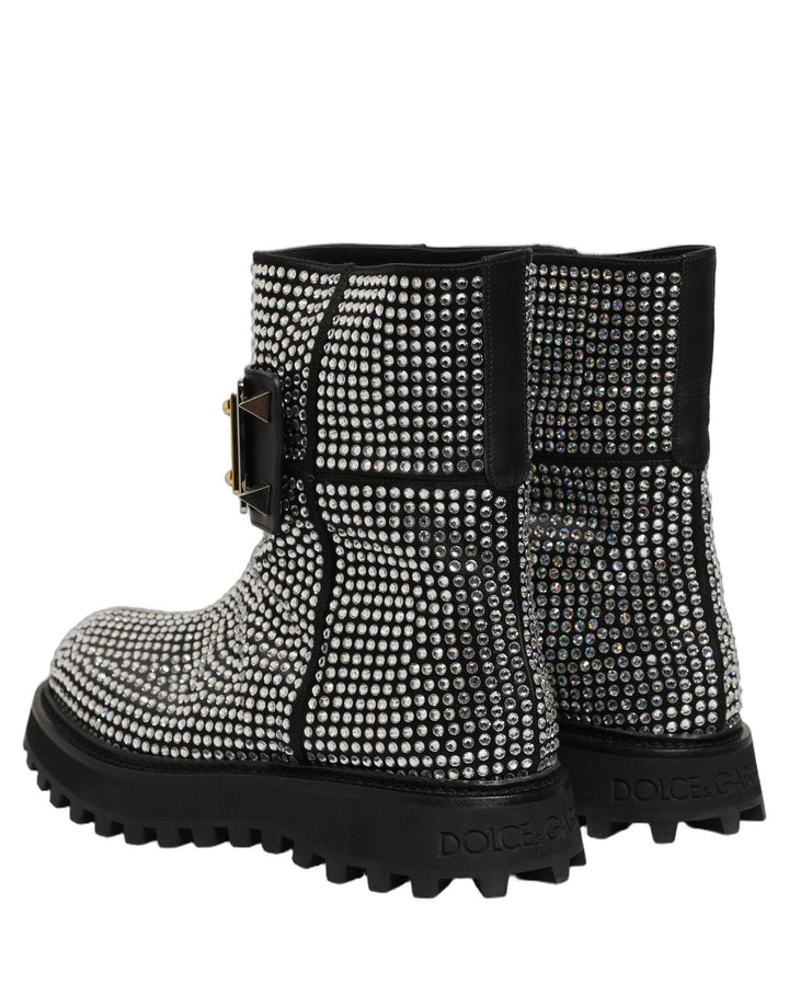 Dolce &amp; Gabbana Black Crystal Embellished Short Boots Shoes