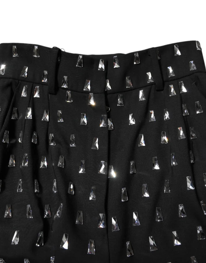 Dolce &amp; Gabbana Black Crystal Embellished Wide Leg Pants