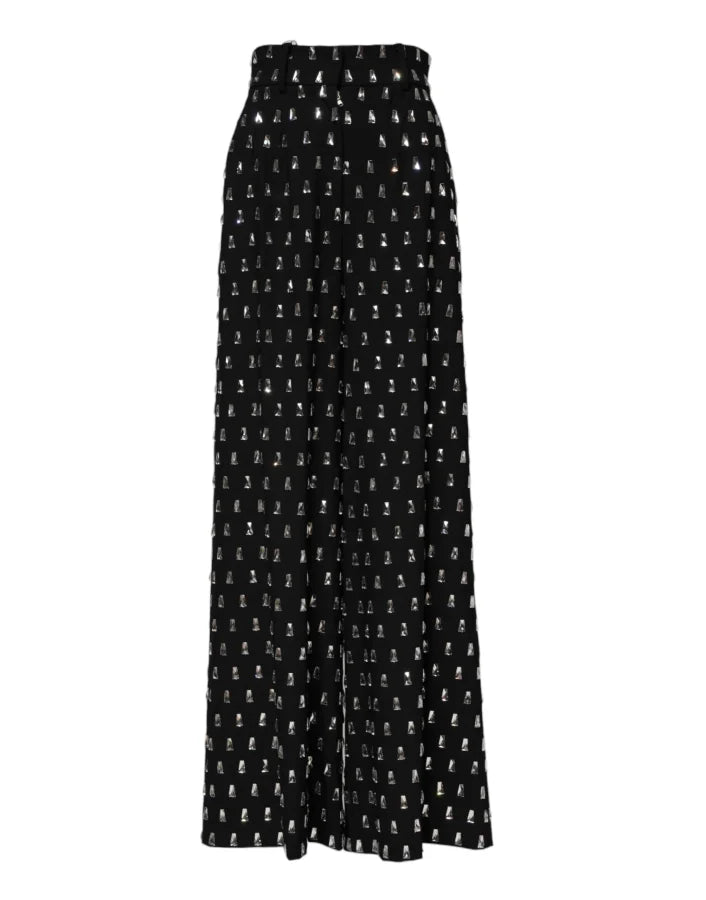 Dolce & Gabbana Black Crystal Embellished Wide Leg Pants