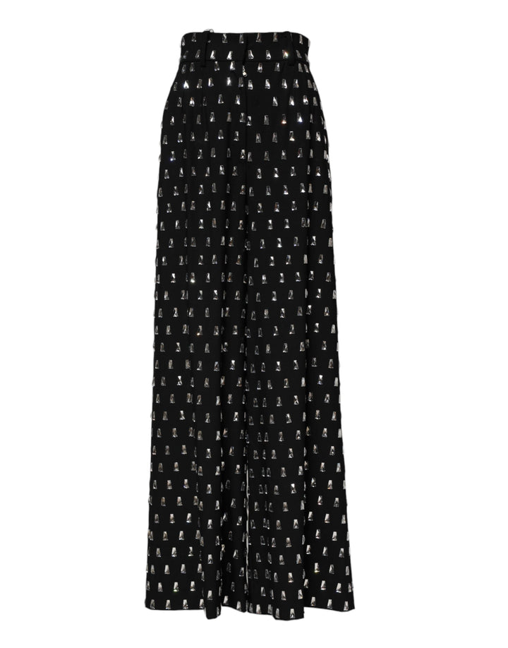 Dolce &amp; Gabbana Black Crystal Embellished Wide Leg Pants