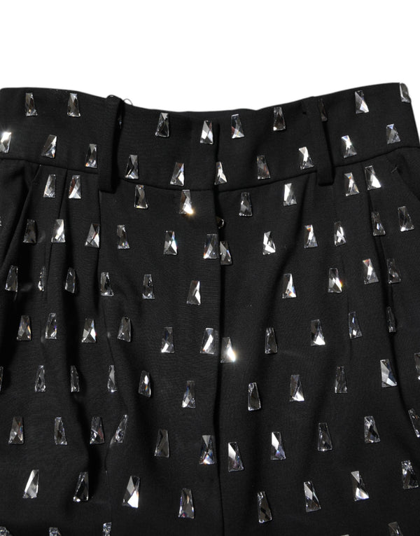 Dolce & Gabbana Black Crystal Embellished Wide Leg Pants