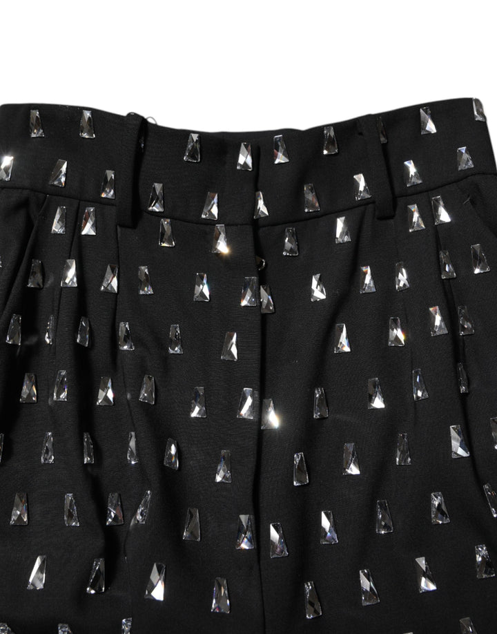 Dolce &amp; Gabbana Black Crystal Embellished Wide Leg Pants