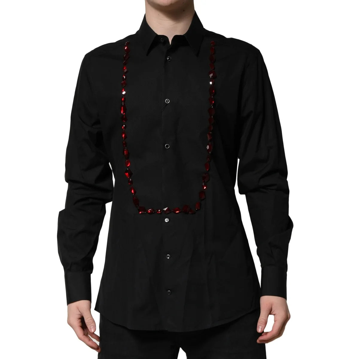 Dolce & Gabbana Black Crystal Gold Dress Shirt for Men