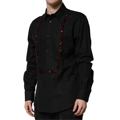 Dolce & Gabbana Black Crystal Gold Dress Shirt for Men
