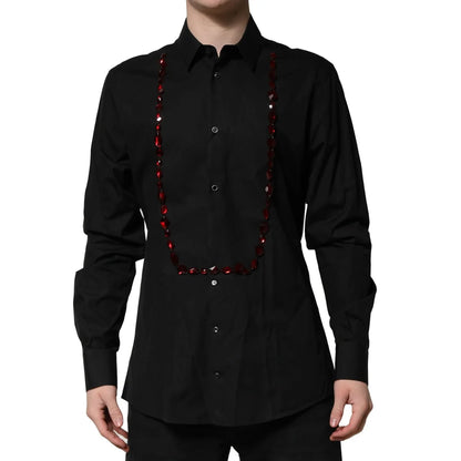 Dolce & Gabbana Black Crystal Gold Dress Shirt for Men