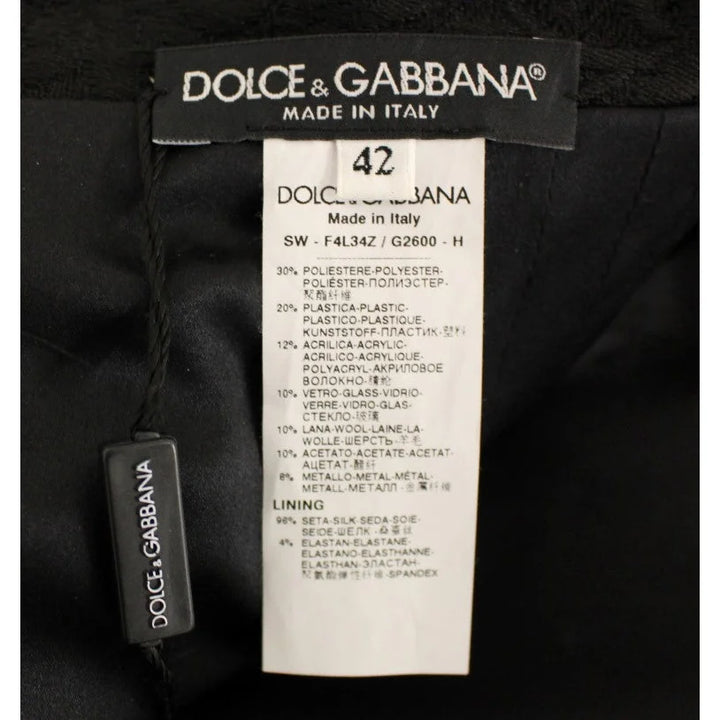 Dolce & Gabbana Black Crystal Handmade Above Knee Skirt
