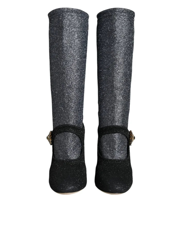 Dolce &amp; Gabbana Black Crystal Mary Janes Booties Shoes