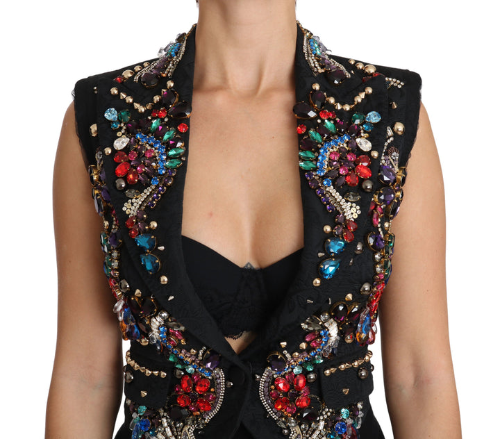 Dolce &amp; Gabbana Vests - Black Crystal Sicily Vest Waistcoat