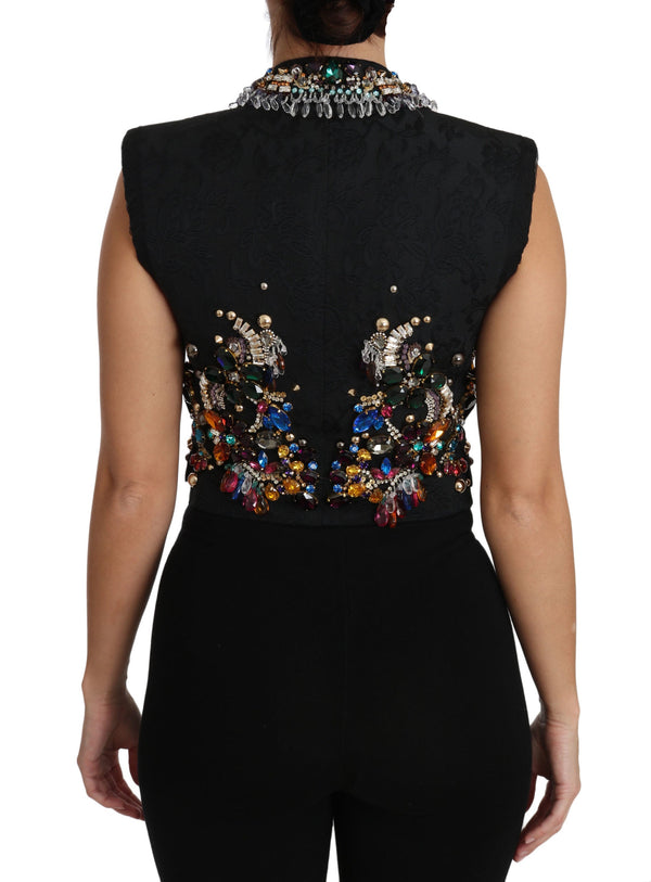 Dolce & Gabbana Vests - Black Crystal Sicily Vest Waistcoat