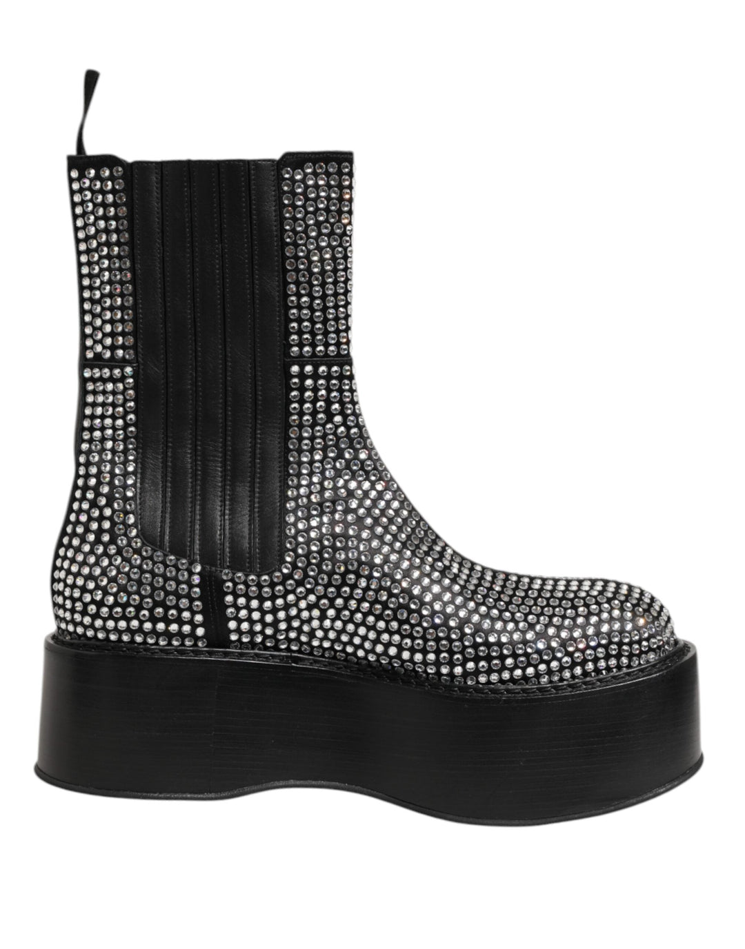 Dolce &amp; Gabbana Black Crystal Strass Mid Calf Short Boots Shoes