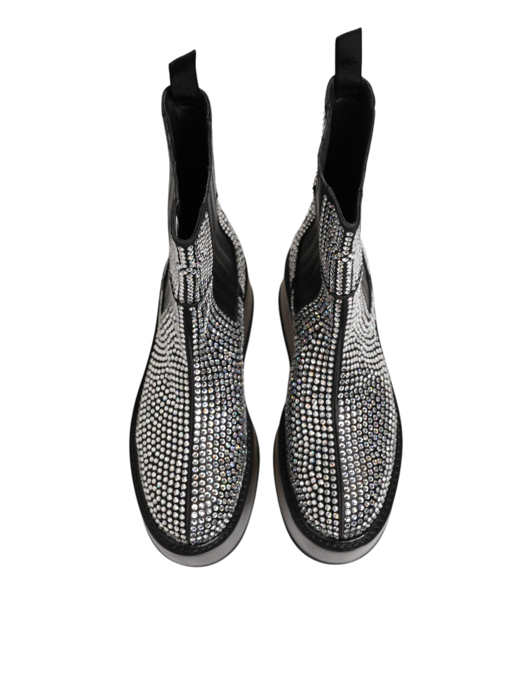 Dolce &amp; Gabbana Black Crystal Strass Mid Calf Short Boots Shoes