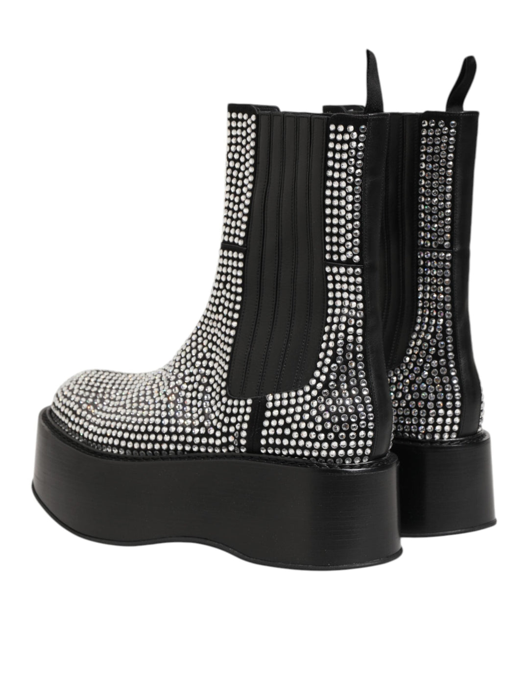 Dolce &amp; Gabbana Black Crystal Strass Mid Calf Short Boots Shoes