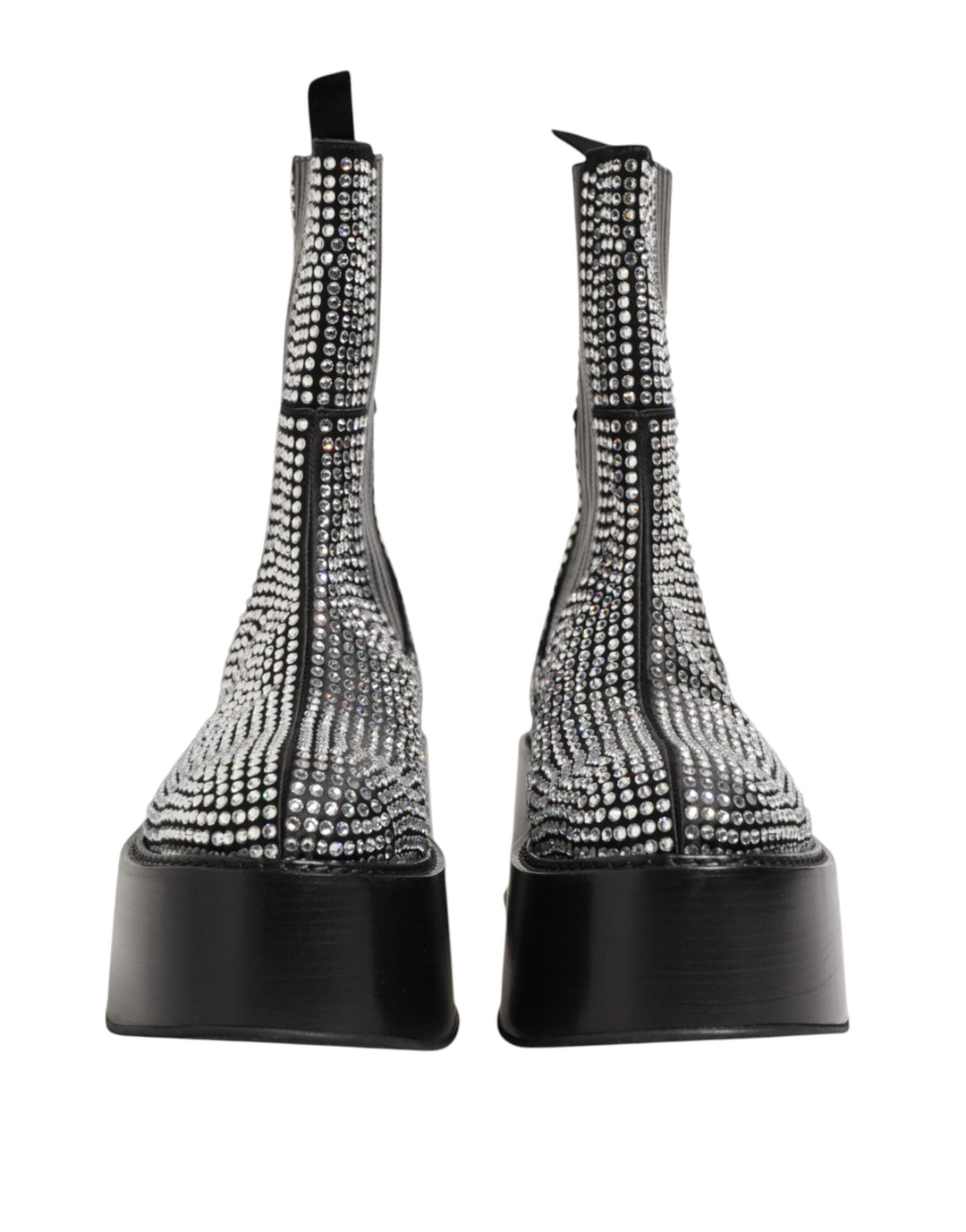 Dolce &amp; Gabbana Black Crystal Strass Mid Calf Short Boots Shoes