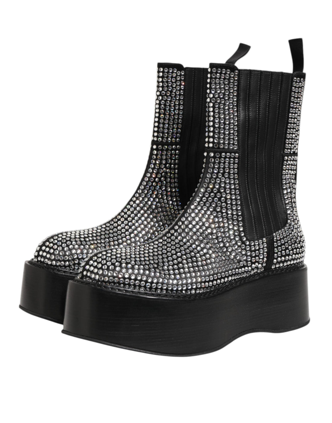 Dolce &amp; Gabbana Black Crystal Strass Mid Calf Short Boots Shoes