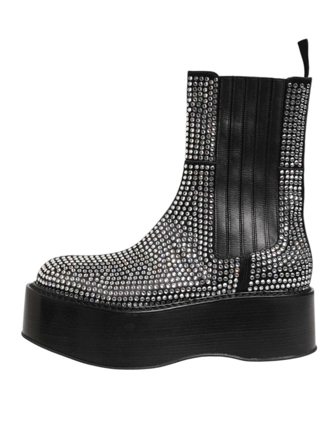 Dolce &amp; Gabbana Black Crystal Strass Mid Calf Short Boots Shoes