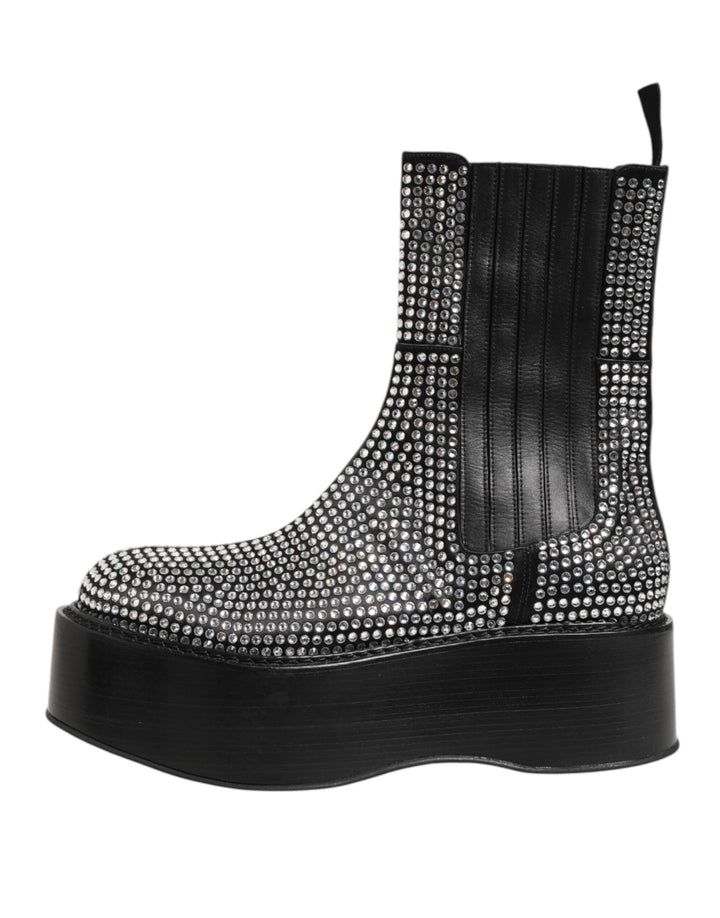 Dolce &amp; Gabbana Black Crystal Strass Mid Calf Short Boots Shoes