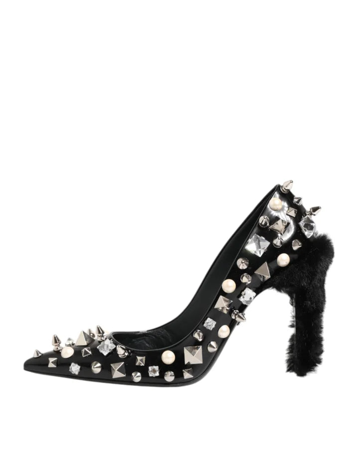 Dolce &amp; Gabbana Black Crystals Studs Stiletto Pumps Shoes