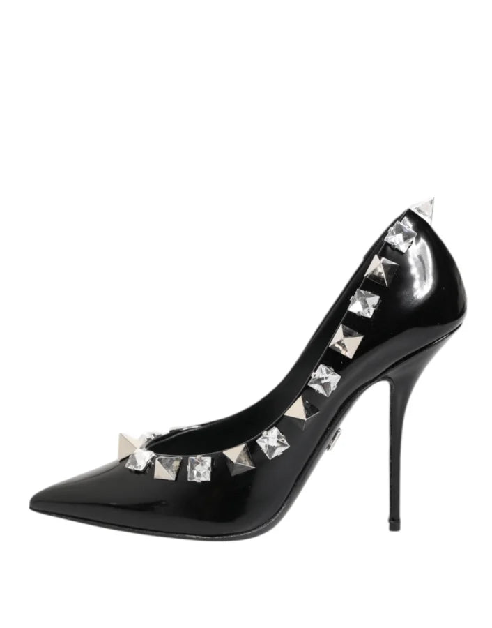 Dolce &amp; Gabbana Black Crystals Studs Stiletto Pumps Shoes