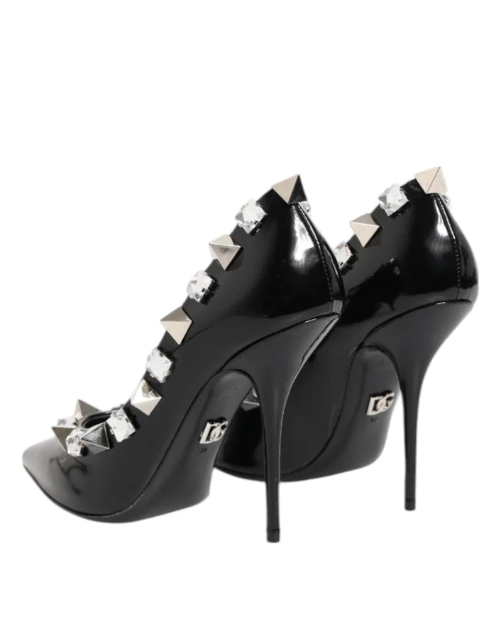 Dolce &amp; Gabbana Black Crystals Studs Stiletto Pumps Shoes