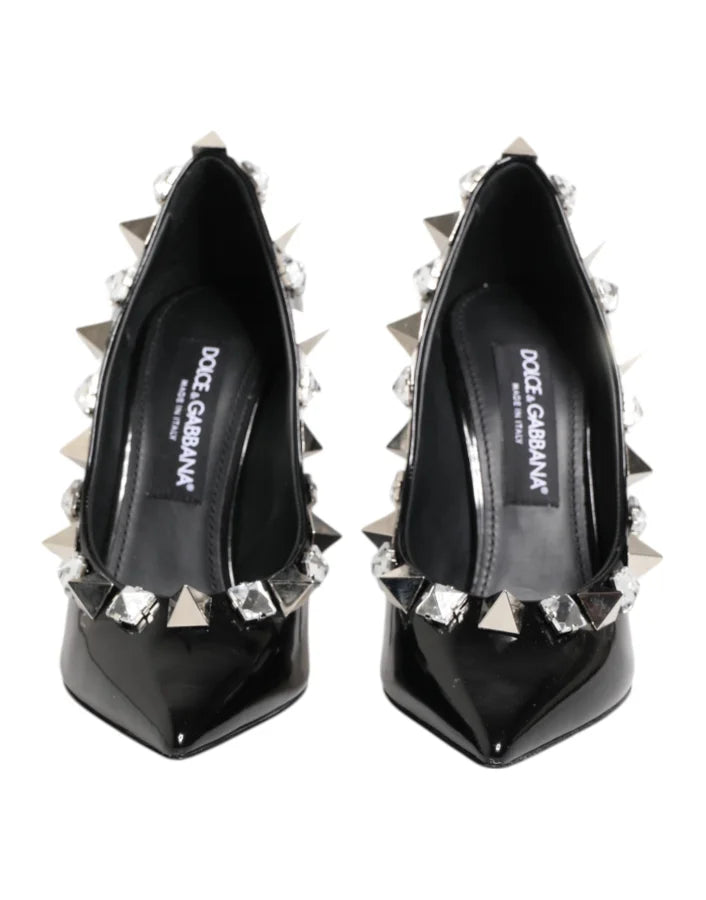 Dolce &amp; Gabbana Black Crystals Studs Stiletto Pumps Shoes