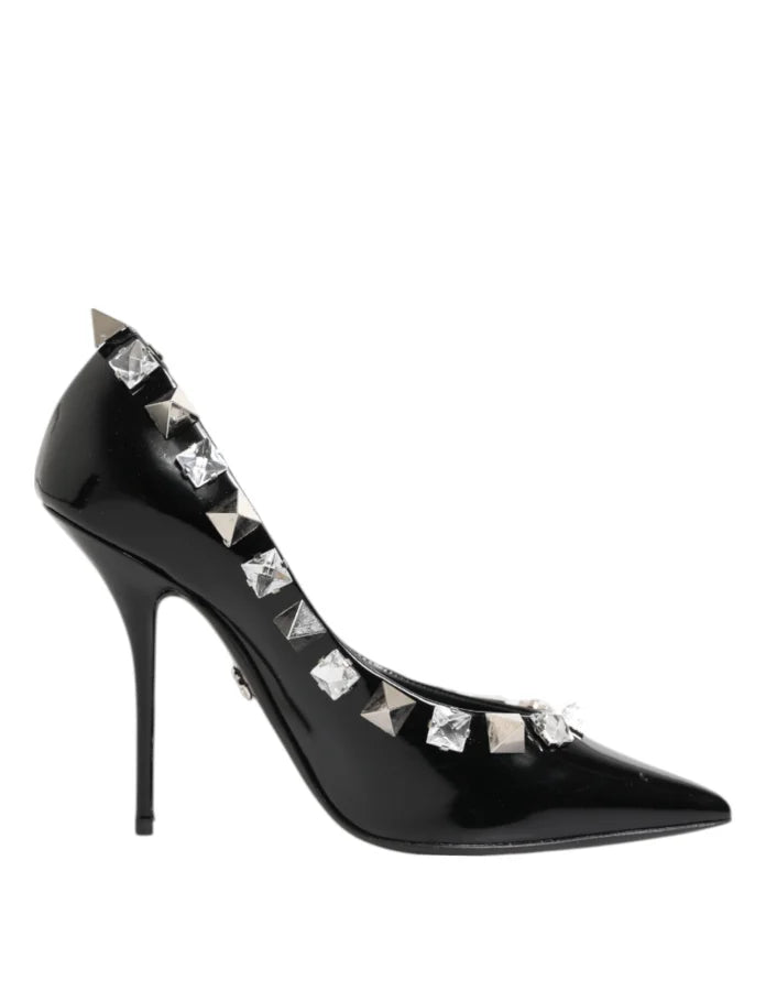 Dolce &amp; Gabbana Black Crystals Studs Stiletto Pumps Shoes