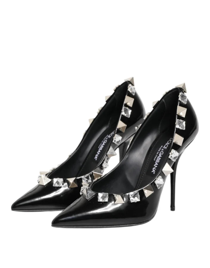 Dolce &amp; Gabbana Black Crystals Studs Stiletto Pumps Shoes