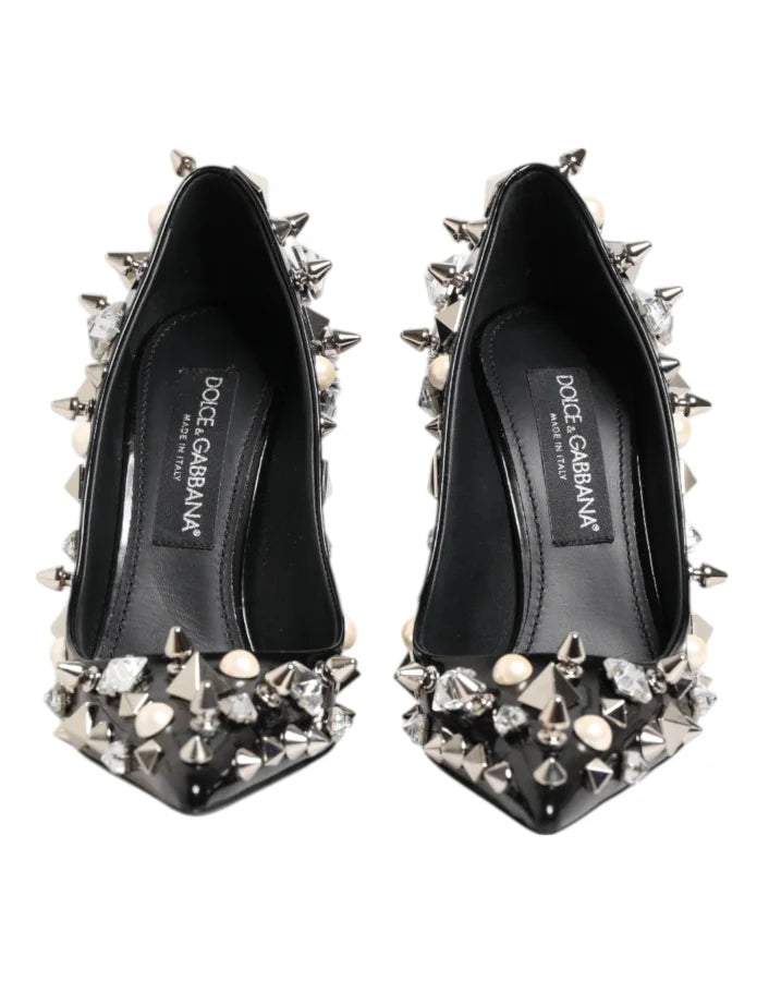 Dolce &amp; Gabbana Black Crystals Studs Stiletto Pumps Shoes